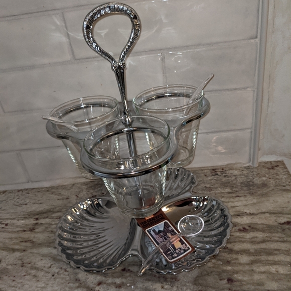 Irvinware VTG Clamshell Bowls, Glass Dishes & Spoons W/ Box Gourmet Lazy Susan - Picture 10 of 12